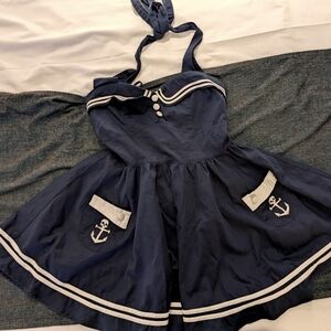 Hell Bunny Navy Blue Sailor Dress with Pockets